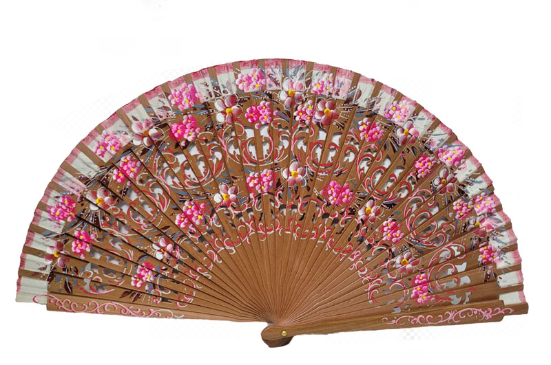 Beige Fan with Fretwork and Hand-painted Flowers in both sides